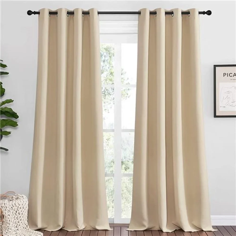 Bedroom Room Darkening Curtains - Biscotti Beige, 1 Pair, 55 inches by 96 Inch